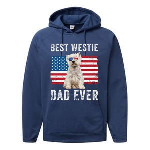 Westie Dad Usa American Flag Dog Lover Owner Westie Funny Performance Fleece Hoodie