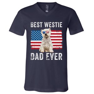 Westie Dad Usa American Flag Dog Lover Owner Westie Funny V-Neck T-Shirt