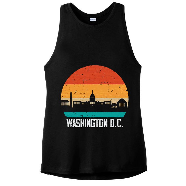Washington D.C. USA Retro Vintage Sunset Skyline Ladies PosiCharge Tri-Blend Wicking Tank