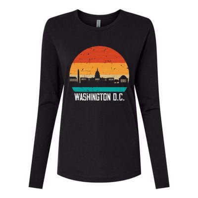 Washington D.C. USA Retro Vintage Sunset Skyline Womens Cotton Relaxed Long Sleeve T-Shirt