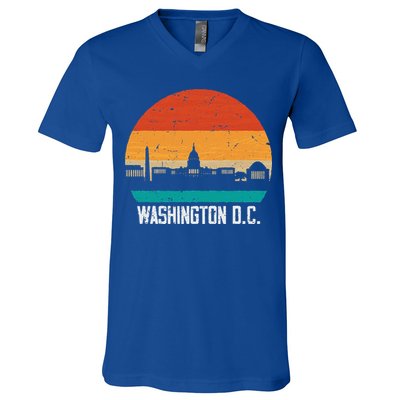 Washington D.C. USA Retro Vintage Sunset Skyline V-Neck T-Shirt