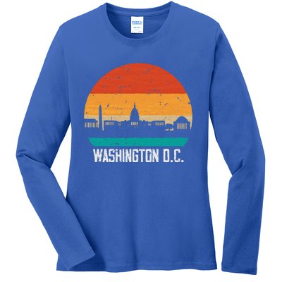 Washington D.C. USA Retro Vintage Sunset Skyline Ladies Long Sleeve Shirt