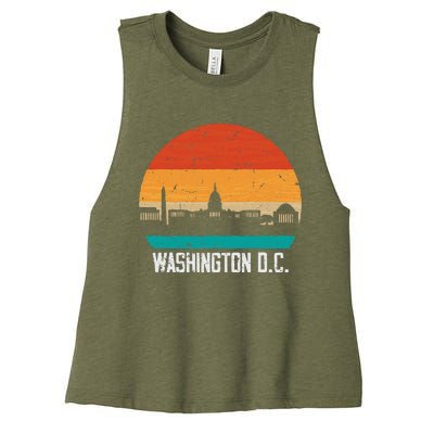 Washington D.C. USA Retro Vintage Sunset Skyline Women's Racerback Cropped Tank