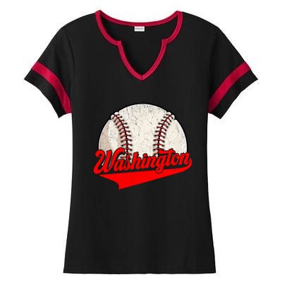 Washington Dc Vintage Baseball Lover Funny Dad Mom Cute Gift Ladies Halftime Notch Neck Tee