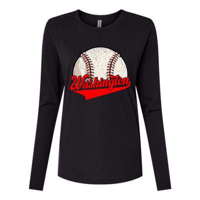 Washington Dc Vintage Baseball Lover Funny Dad Mom Cute Gift Womens Cotton Relaxed Long Sleeve T-Shirt