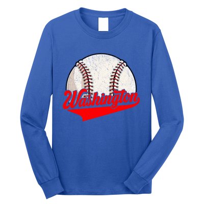 Washington Dc Vintage Baseball Lover Funny Dad Mom Cute Gift Long Sleeve Shirt