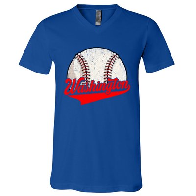 Washington Dc Vintage Baseball Lover Funny Dad Mom Cute Gift V-Neck T-Shirt