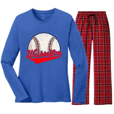 Washington Dc Vintage Baseball Lover Funny Dad Mom Cute Gift Women's Long Sleeve Flannel Pajama Set 