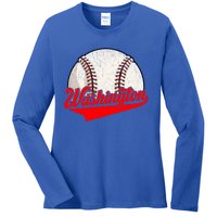 Washington Dc Vintage Baseball Lover Funny Dad Mom Cute Gift Ladies Long Sleeve Shirt