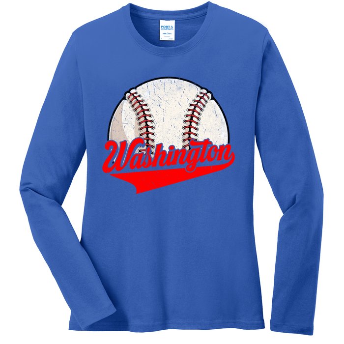 Washington Dc Vintage Baseball Lover Funny Dad Mom Cute Gift Ladies Long Sleeve Shirt