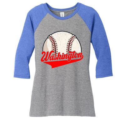 Washington Dc Vintage Baseball Lover Funny Dad Mom Cute Gift Women's Tri-Blend 3/4-Sleeve Raglan Shirt