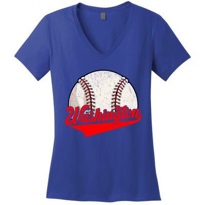 Washington Dc Vintage Baseball Lover Funny Dad Mom Cute Gift Women's V-Neck T-Shirt