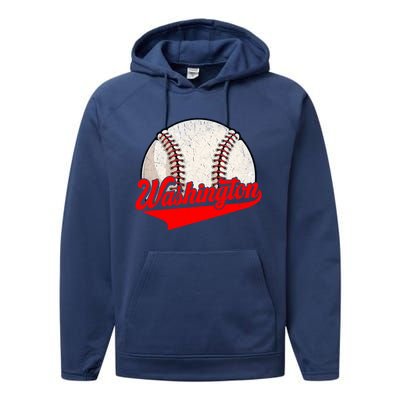 Washington Dc Vintage Baseball Lover Funny Dad Mom Cute Gift Performance Fleece Hoodie