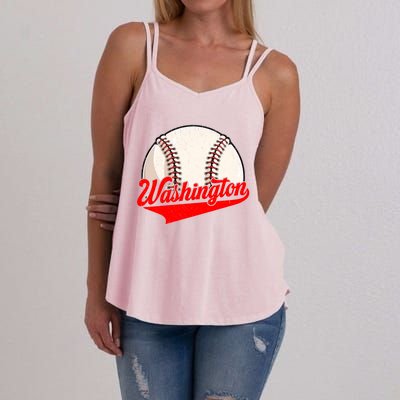 Washington Dc Vintage Baseball Lover Funny Dad Mom Cute Gift Women's Strappy Tank