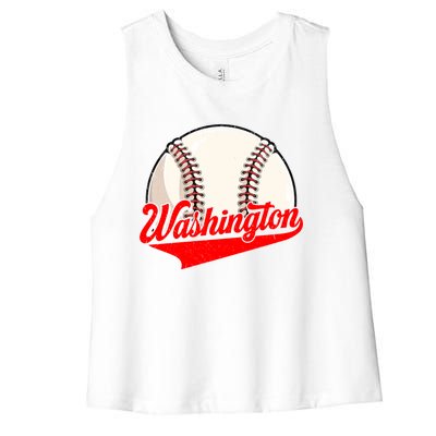 Washington Dc Vintage Baseball Lover Funny Dad Mom Cute Gift Women's Racerback Cropped Tank