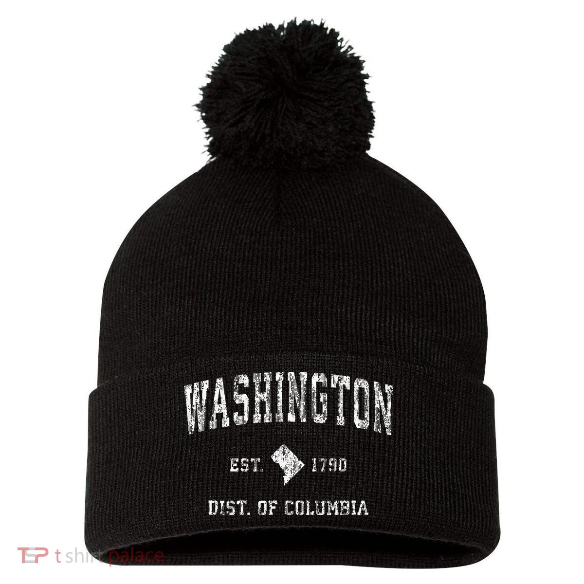 Washington Dc Vintage Athletic Sports Design Pom Pom 12in Knit Beanie
