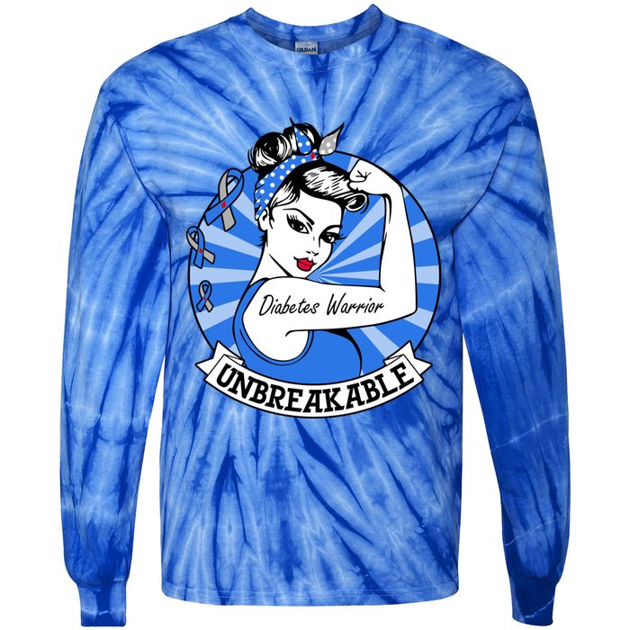 Wo Diabetes Warrior Unbreakable Gift Diabetes Awareness Cute Gift Tie-Dye Long Sleeve Shirt