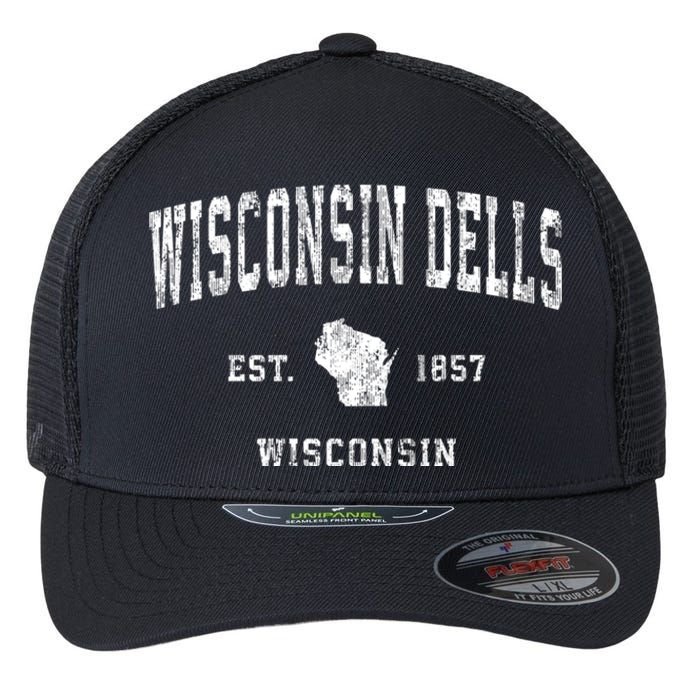 Wisconsin Dells Wisconsin Wi Vintage Established Athletic Sports Design Flexfit Unipanel Trucker Cap