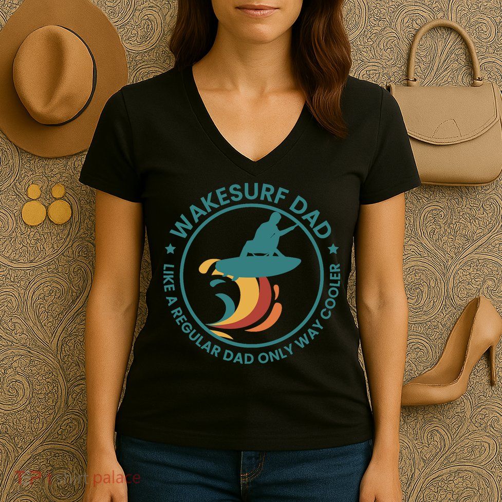 Wakesurf Dad Wakeboard Wakeboarding Wakeboarder Surfing Women's V-Neck T-Shirt