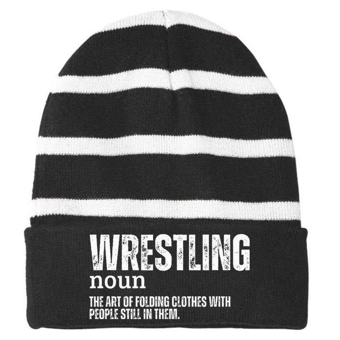 Wrestling Definition Striped Beanie with Solid Band