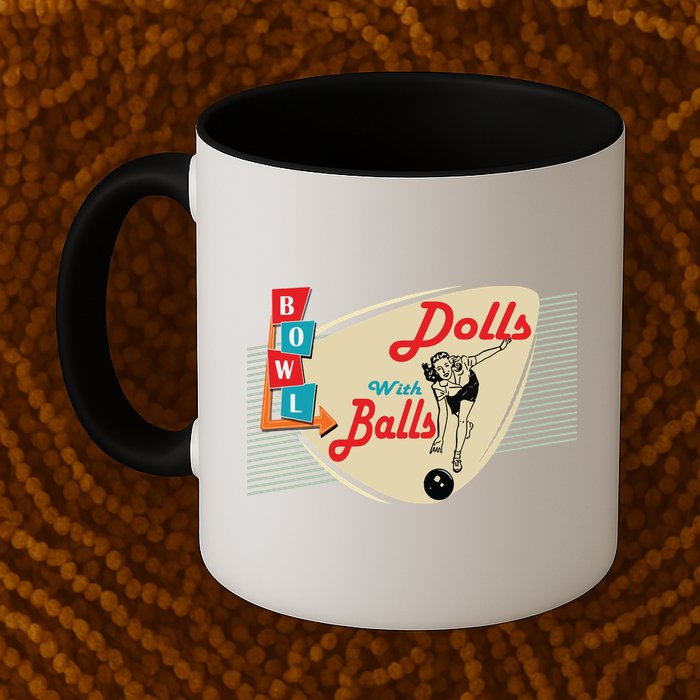 Womens Dolls With Balls Vintage Retro Matching Bowling Team Mug