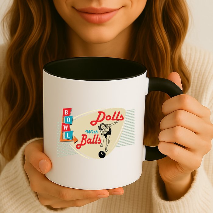 Womens Dolls With Balls Vintage Retro Matching Bowling Team Mug