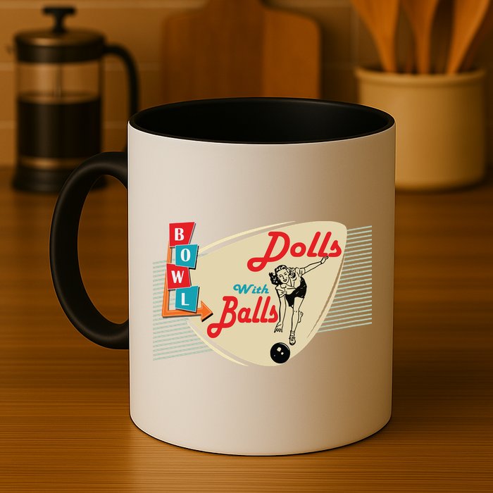 Womens Dolls With Balls Vintage Retro Matching Bowling Team Mug