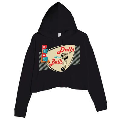 Womens Dolls With Balls Vintage Retro Matching Bowling Team Crop Fleece Hoodie