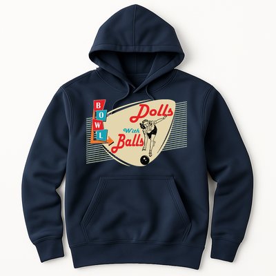 Womens Dolls With Balls Vintage Retro Matching Bowling Team Hoodie
