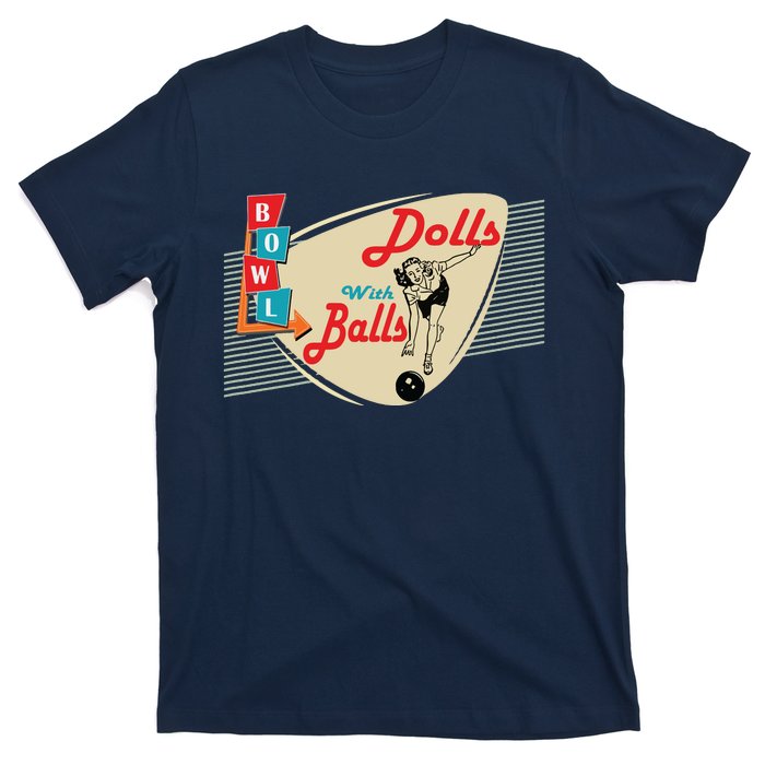 Womens Dolls With Balls Vintage Retro Matching Bowling Team T-Shirt