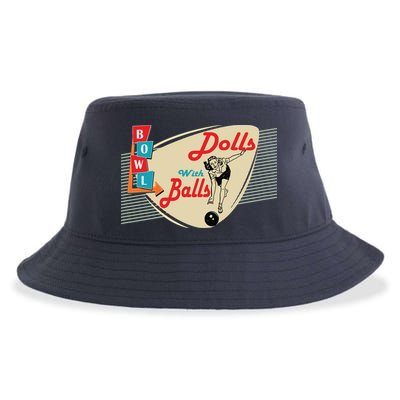 Womens Dolls With Balls Vintage Retro Matching Bowling Team Sustainable Bucket Hat