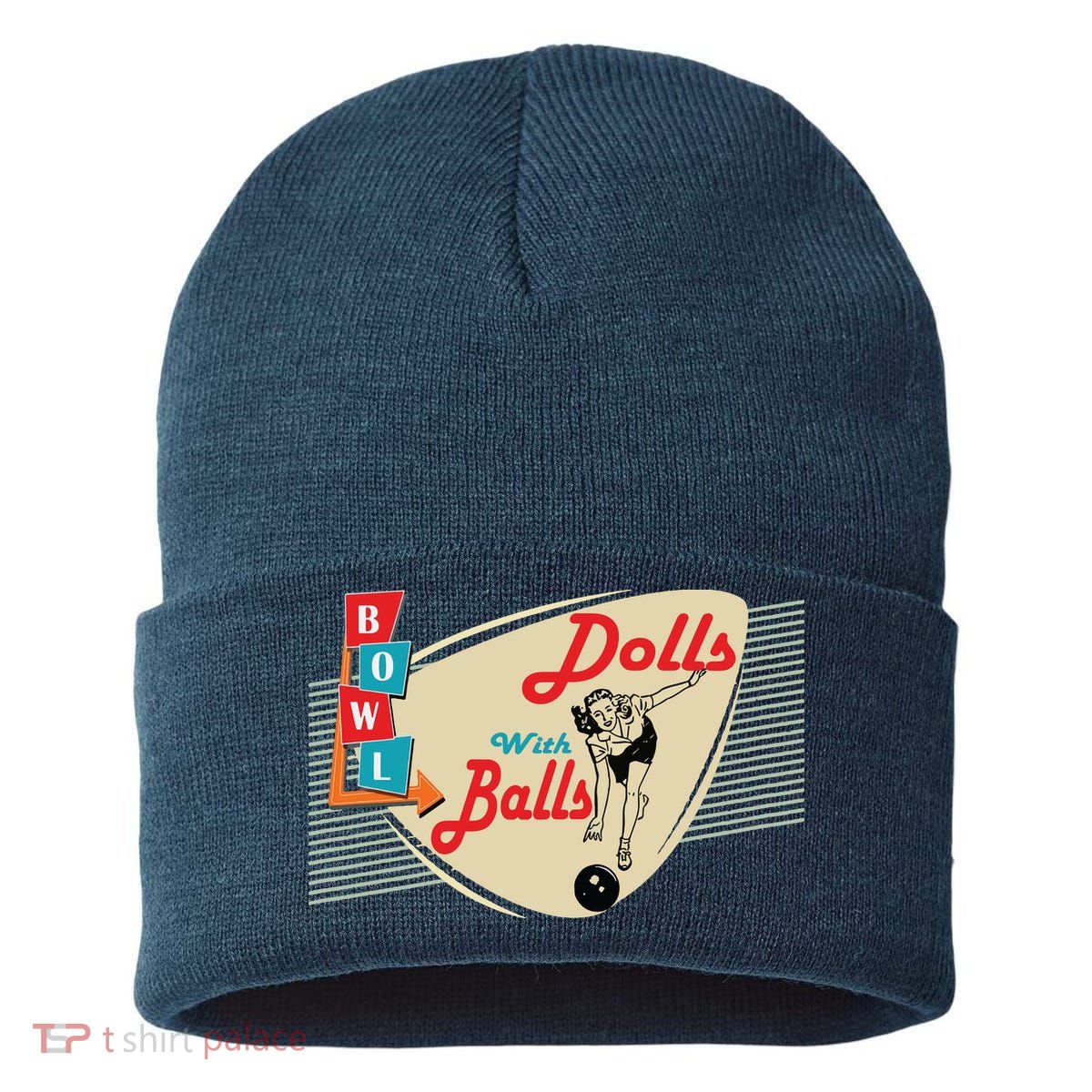 Womens Dolls With Balls Vintage Retro Matching Bowling Team Sustainable Knit Beanie