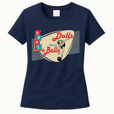 Womens Dolls With Balls Vintage Retro Matching Bowling Team Womens T-Shirt