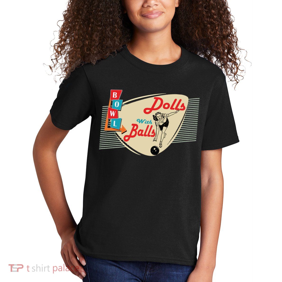 Womens Dolls With Balls Vintage Retro Matching Bowling Team Kids T-Shirt