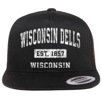 Wisconsin Dells Wisconsin Wi Vintage Established Sports Flat Bill Trucker Hat