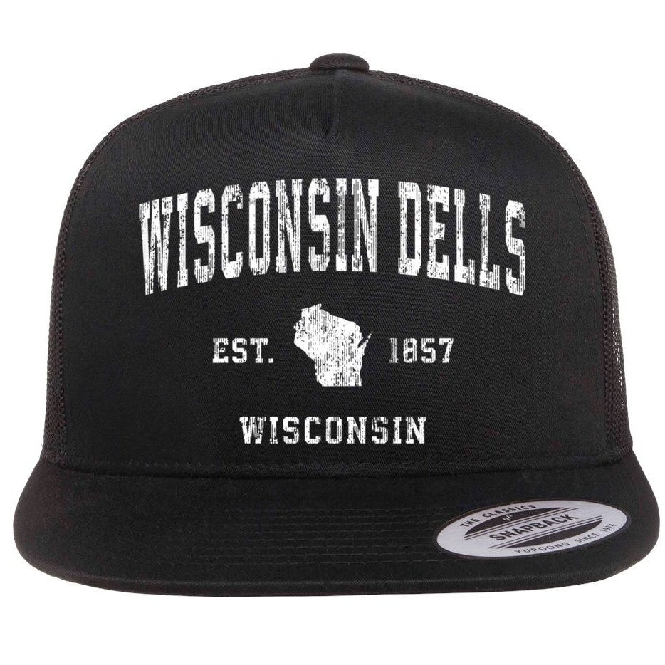 Wisconsin Dells Wisconsin Wi Vintage Athletic Sports Flat Bill Trucker Hat