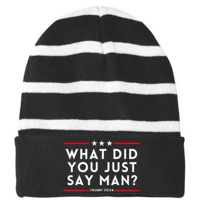 What Did You Just Say Man 2024 Election Presidential Debate Striped Beanie with Solid Band