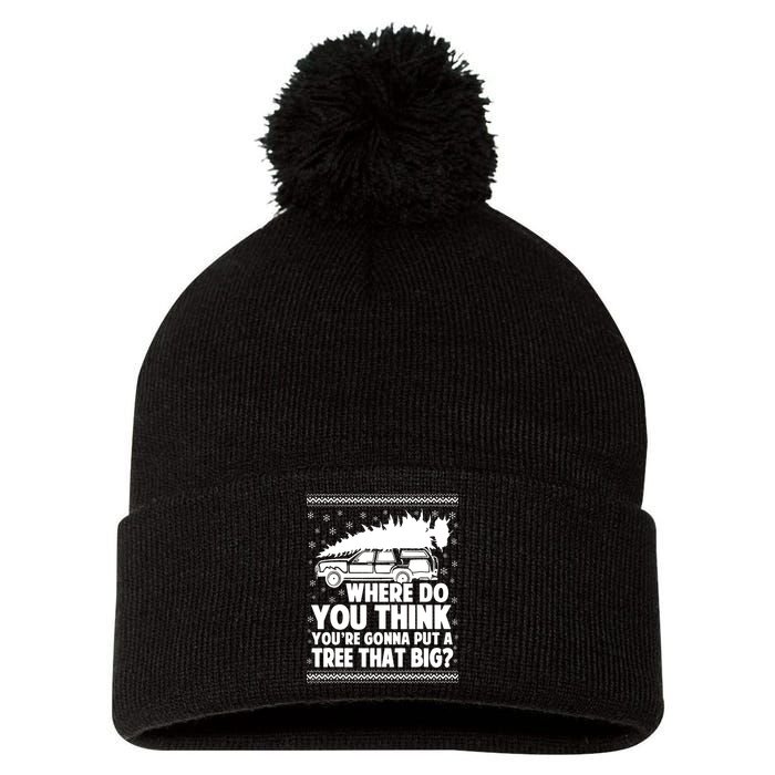 Where Do You Think Youre Gonna Put A Tree That Big Xmas Tree Pom Pom 12in Knit Beanie