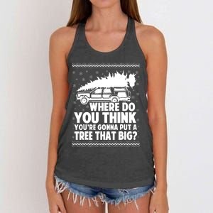 Where Do You Think Youre Gonna Put A Tree That Big Xmas Tree Women's Knotted Racerback Tank