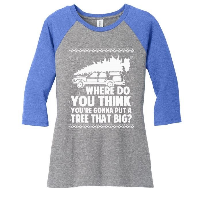 Where Do You Think Youre Gonna Put A Tree That Big Xmas Tree  Women's Tri-Blend 3/4-Sleeve Raglan Shirt