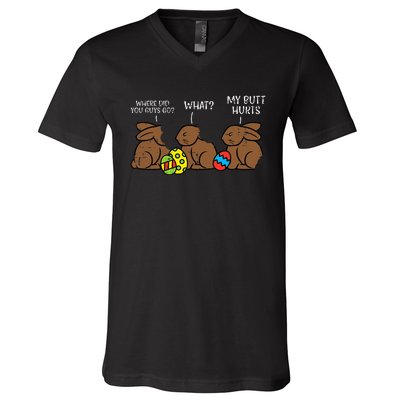 Where Did You Guys Go Chocolate Bunny Funny Easter V-Neck T-Shirt