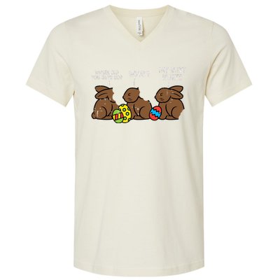 Where Did You Guys Go Chocolate Bunny Funny Easter V-Neck T-Shirt