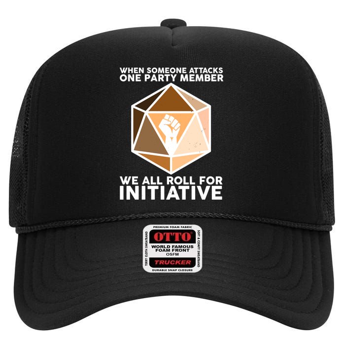 We All Roll For Initiative DnD Dice BLM High Crown Mesh Back Trucker Hat