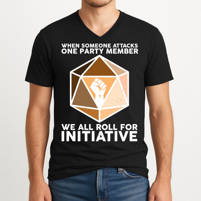 We All Roll For Initiative DnD Dice BLM V-Neck T-Shirt