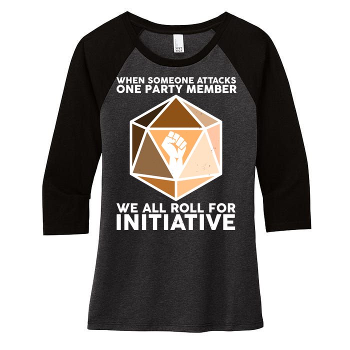 We All Roll For Initiative DnD Dice BLM Women's Tri-Blend 3/4-Sleeve Raglan Shirt