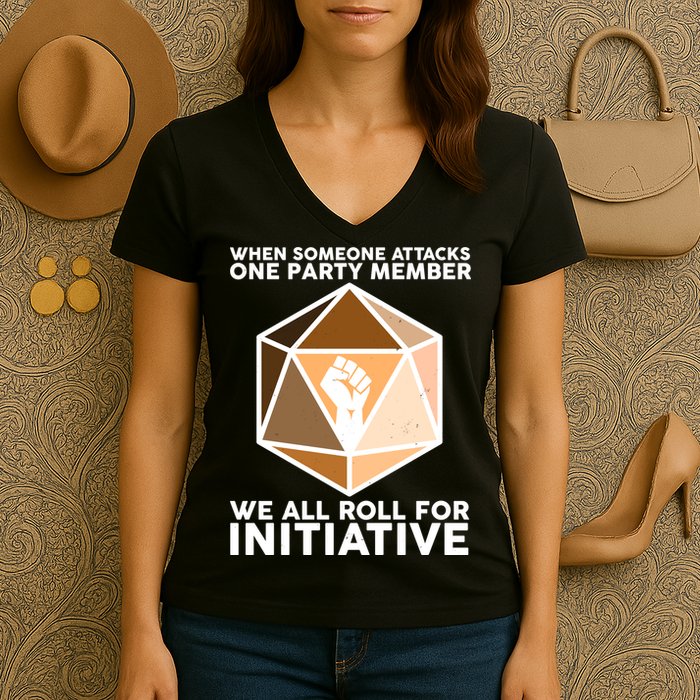 We All Roll For Initiative DnD Dice BLM Women's V-Neck T-Shirt