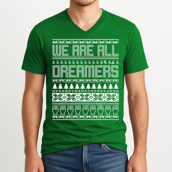 We Are All Dreamers Ugly Christmas V-Neck T-Shirt
