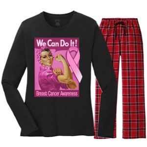 We Can Do It Fight Breast Cancer Women's Long Sleeve Flannel Pajama Set 