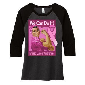 We Can Do It Fight Breast Cancer Women's Tri-Blend 3/4-Sleeve Raglan Shirt