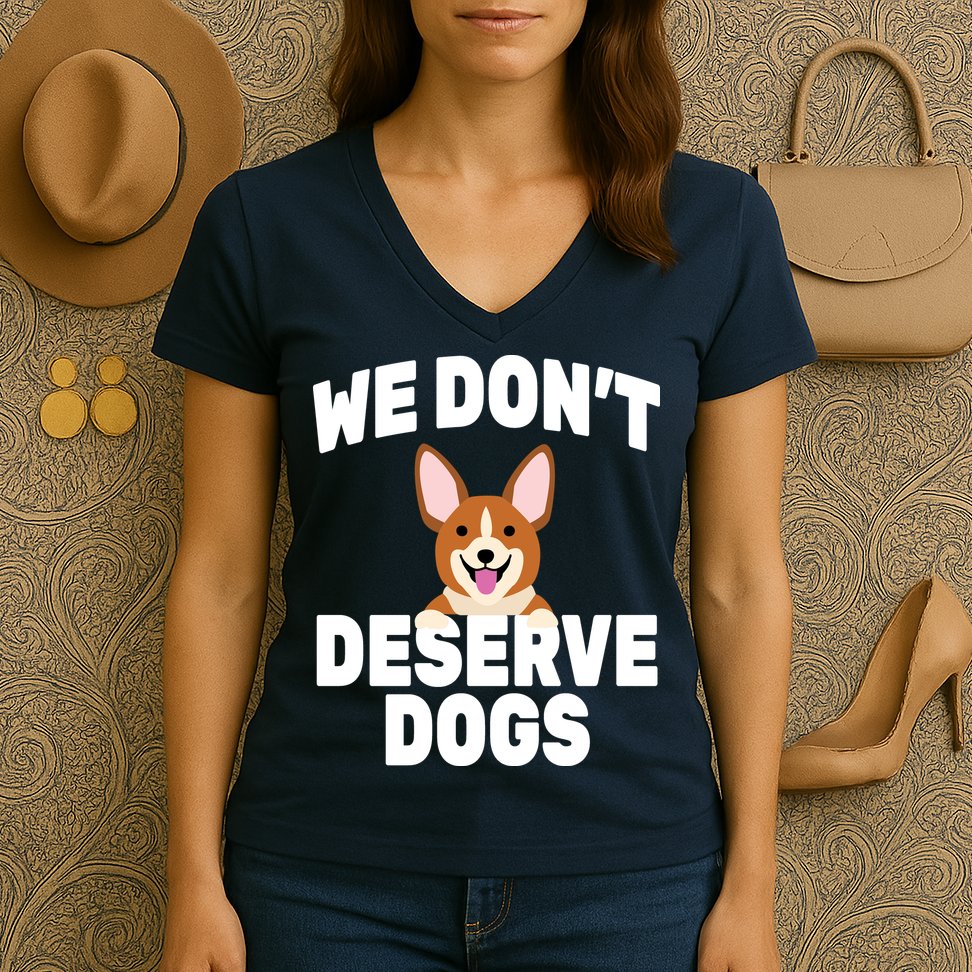 We Don't Deserve Dogs Women's V-Neck T-Shirt